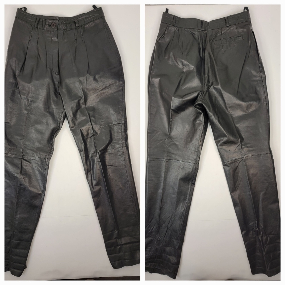VTG Winlit Leather Pants Sz 13/14 (27) High Rise Straight Pleats